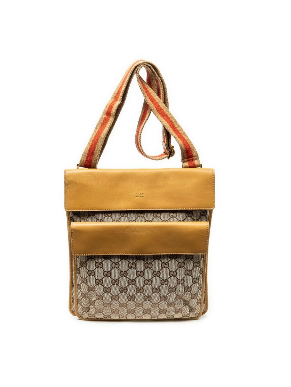 Gucci Flap Messenger Cross Belt Bag Tan Beige GG Canvas